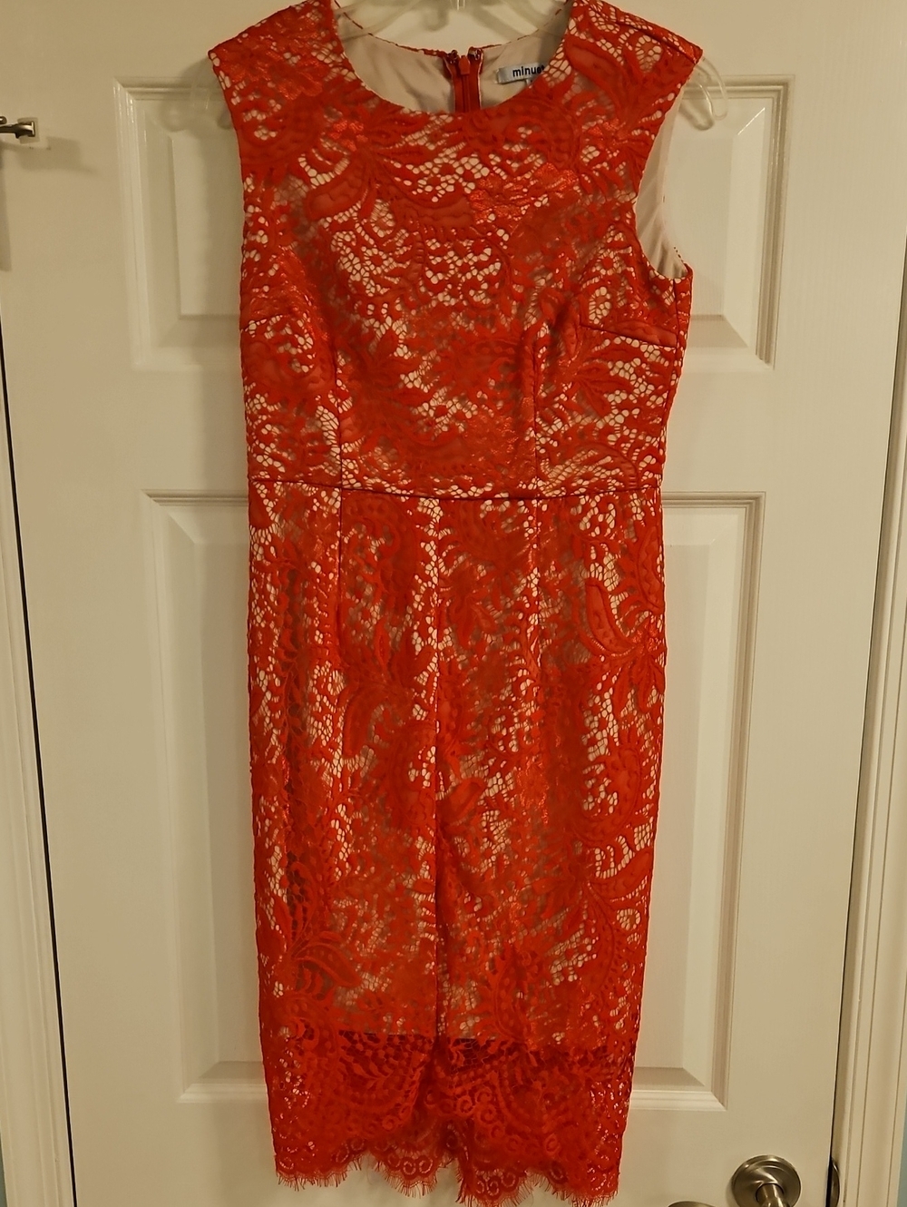 Red Lace Overlay Midi Dress Size M